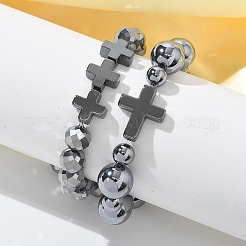 Натуральный титановый герц бусины эластичные браслеты для женщин и мужчин BJEW-R015-02