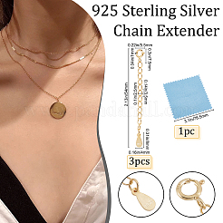 スターリングシルバーチェーンエクステンダー3個925個  クラスプとティアドロップチャーム付き  ゴールドカラー  54mm&nbsp;FIND-BBC0001-26G