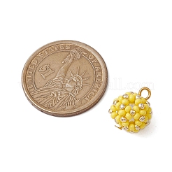 シードビーズ ビーズチャーム  フラワーボールペンダント  鉄ループ付き  きいろ  15.5x13mm  穴：1.5mm&nbsp;PALLOY-MZ00314-03