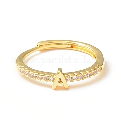 Bague réglable avec lettre initiale en zircone cubique transparente&nbsp;RJEW-C052-01G-A