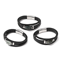 Bracelets multi-rangs en agate mousse naturelle et cuir microfibre tressé pour femmes et hommes&nbsp;GG-CBAEA55-01B