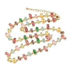 Латунные геометрические звенья цепи с разноцветными кубическими циркониями&nbsp;NJEW-C111-03D