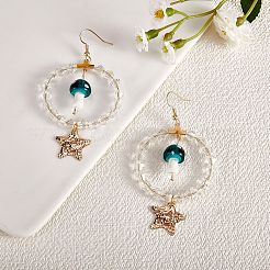 Большие круглые серьги с подвесками из стеклянных бусин EJEW-SW00015-03