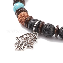Braccialetto di perle di mala con mano di hamsa in lega&nbsp;BJEW-JB08268