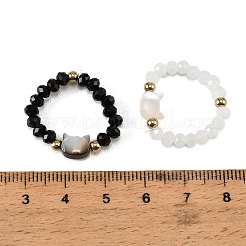 女性用調節可能な樹脂＆合金製指輪  猫の形  ストレッチリング  ライトゴールド  ミックスカラー  16mm  約2個/セット&nbsp;LS-AL-CBA1A3E-03
