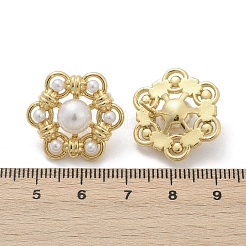 Серьги-гвоздики из искусственного жемчуга с цветком из латуни и АБС-пластика&nbsp;EJEW-M082-09G