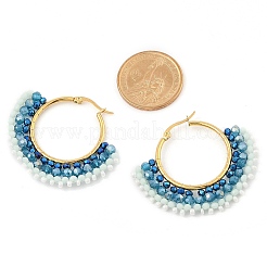 Серьги-кольца из нержавеющей стали 304 и бусин в стиле бохо для женщин EJEW-R001-01G-01