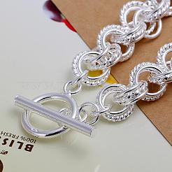 ユニセックス真鍮ロープチェーンブレスレット  トグル留め金付き  銀色のメッキ  205x10mm&nbsp;BJEW-BB12454