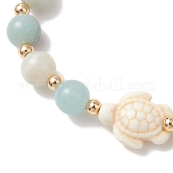 Эластичные браслеты из натурального цветочного амазонита и синтетической бирюзы&nbsp;BJEW-JB13474