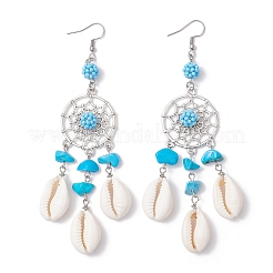 Серьги-люстры из натуральных ракушек каури EJEW-MZ00642