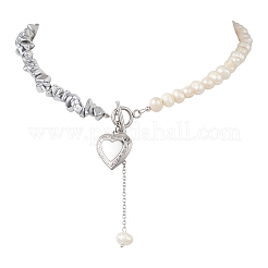 Ожерелье из синтетической немагнитной гематитовой крошки с натуральным жемчугом из картофеля&nbsp;NJEW-JN05894-01