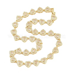 Collane tennis a forma di cuore con pavé di zirconi cubici trasparenti in ottone&nbsp;KK-CBA4547-17A-G