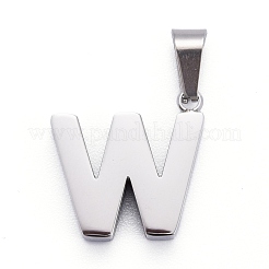 変色しない304ステンレススチールの文字ペンダント  手動研磨  アルファベット  ステンレス鋼色  文字.w  17x17x4mm  穴：6.5x3.5mm&nbsp;STAS-H127-W-P