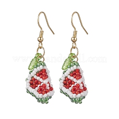 Серьги-подвески из бисера ручной работы в виде арбуза&nbsp;EJEW-MZ00540-01