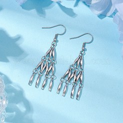 変色しない304ステンレススチールリンクバーダングルイヤリング  タッセルピアス  ステンレス鋼色  55x18mm&nbsp;EJEW-JE05964-02