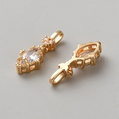 真鍮製マイクロパヴェキュービックジルコニアペンダント  菱形チャーム  透明  18.5x7x4.5mm  穴：3.5x1.5mm&nbsp;KK-WH0095-09H