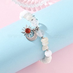 Bracelets extensibles en éclats de pierre de lune blanche naturelle&nbsp;BJEW-JB14300
