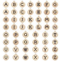 合金エナメルペンダント52個。  テクスチャ  フラットラウンドで、文字 a～z のチャーム付き  ゴールドカラー  17.5x14.5x2.5mm  穴：1.6mm  26個/袋&nbsp;ENAM-TA0003-77