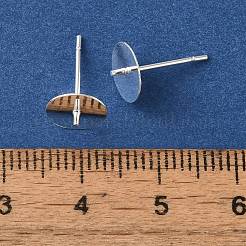 真鍮スタッドイヤリングを見つける  鉛フリー＆カドミウムフリー  ラウンド  925銀メッキ  14x8mm  ピン：12x1mm＆1mm&nbsp;KK-K383-02E-S