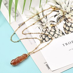 Двойное остроконечное колье с подвеской из натурального сердолика&nbsp;NJEW-JN03720-03