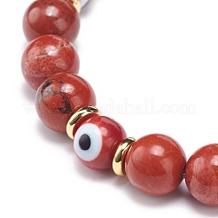 Diaspro rosso naturale e braccialetto elasticizzato con perline rotonde malocchio a lume&nbsp;BJEW-JB08713-03