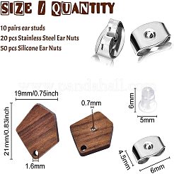 10 пара многоугольных сережек-гвоздиков из орехового дерева&nbsp;MAK-BC0001-21