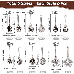 36шт брелок для ключей в виде цветка из сплава в 6 стилях HJEW-BC0001-23