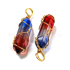 ガラスのペンダント  金色の真鍮ワイヤー金具付き  弾丸チャーム  カラフル  41~43x8.5~10x10mm  穴：5mm&nbsp;GLAA-H029-06G-08