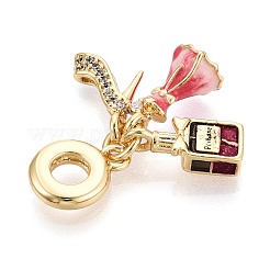 Европейские подвески-шармы из латуни с микропаве из прозрачных кубических цирконий и эмали KK-T079-74G
