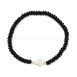Bracelets extensibles en rondelles de pierre de lave naturelle et perles croisées en turquoise synthétique pour femmes&nbsp;BJEW-JB12053-02