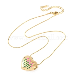 Collares con colgante de corazón y flor de acero inoxidable 304 esmaltado para mujer&nbsp;NJEW-D347-01G-01