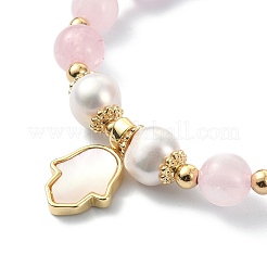 Эластичный браслет из натурального розового кварца и жемчуга BJEW-JB09360-02