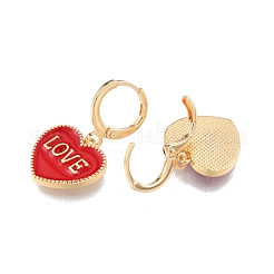 Подвесные серьги с эмалью в форме сердца и надписью love EJEW-N012-108E