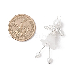 つや消しアクリルパーツ  天使  合金の留め具とガラスのパールビーズ付き  銀  47.5x22.5x17.5mm  穴：3mm&nbsp;PALLOY-JF04049-02