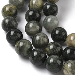 Нити из бусин рутилированного кварца с натуральным зеленым кроличьим мехом&nbsp;G-F818-A04-14mm