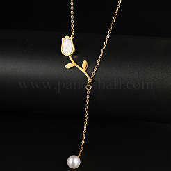 Элегантные ожерелья из нержавеющей стали с цепочкой-тюльпаном и имитацией жемчуга для повседневной носки для женщин TI9112-1