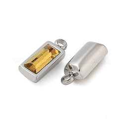 304ステンレススチールチャーム  ガラスと  長方形  ゴールド  11x4.5x3.5mm  穴：1.4mm&nbsp;STAS-L022-242P-10