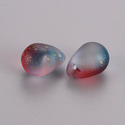 ツートン透明スプレー塗装ガラスチャーム  金箔  艶消し  ティアドロップ  ファイヤーブリック  14x10x10mm  穴：1mm&nbsp;LS-GLAA-T016-37-F03