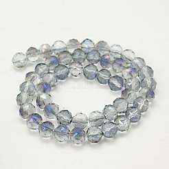 電気メッキガラスビーズセット  半分虹メッキ  多面カット  ラウンド  スチールブルー  8mm  穴：1mm&nbsp;EGLA-J015-8mm-06
