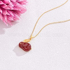 Collar con colgante de conejito de circonita cúbica y jade blanco natural teñido de rojo&nbsp;JN1072A