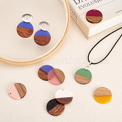 18pcs 9 couleurs pendentifs en résine opaque et bois de noyer&nbsp;RESI-CW0001-17