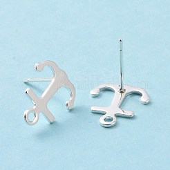 201 ステンレススチールスタッドピアス金具  水平ループと316ステンレススチールピン付き  アンカー  925銀メッキ  12x11mm  穴：1mm  ピン：0.7mm&nbsp;STAS-K241-02S