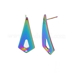レインボーカラー 304 ステンレススチール スタッド イヤリング 金具  穴付き  ティアドロップ  28x11mm  穴：1.6mm  ピン：0.7mm&nbsp;STAS-N098-016