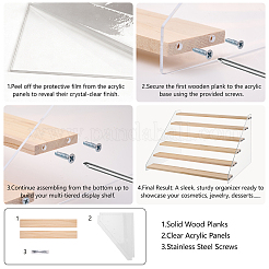Présentoir à étagères en plastique transparent et bois à un niveau&nbsp;ODIS-WH0025-360