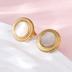 Серьги-гвоздики из натуральной белой ракушки из нержавеющей стали 304 EJEW-Z103-04G-02