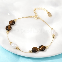 Браслеты из латунных бусин из натурального пресноводного жемчуга для женщин BJEW-U046-01G