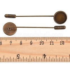 真鍮製スティック型ラペルピン、フラットラウンド型ベースセッティング  ブローチ金具、帽子ピン、トレイセッティング付き  アンティークブロンズ  62x14mm  トレイのサイズ：12mm&nbsp;LS-KK-A301-02AB