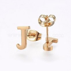 304ステンレススチールペンダントとスタッドピアスジュエリーセット  アルファベット  文字.j  20~23x13~19x1.5mm  穴：6x3mm  6~10x6~9x1mm  ピン：0.8mm&nbsp;SJEW-P099-10G