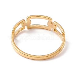304ステンレススチール製トリプル長方形中空指輪（女性用）  ゴールドカラー  内径：17mm&nbsp;RJEW-B035-02G