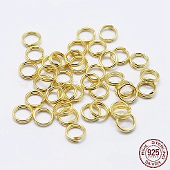 スターリングシルバーのスプリット丸カン 925 個  ダブルループ丸カン  丸い輪  ゴールドカラー  7x1mm  内径：5.5mm&nbsp;STER-F036-01G-0.6x7mm